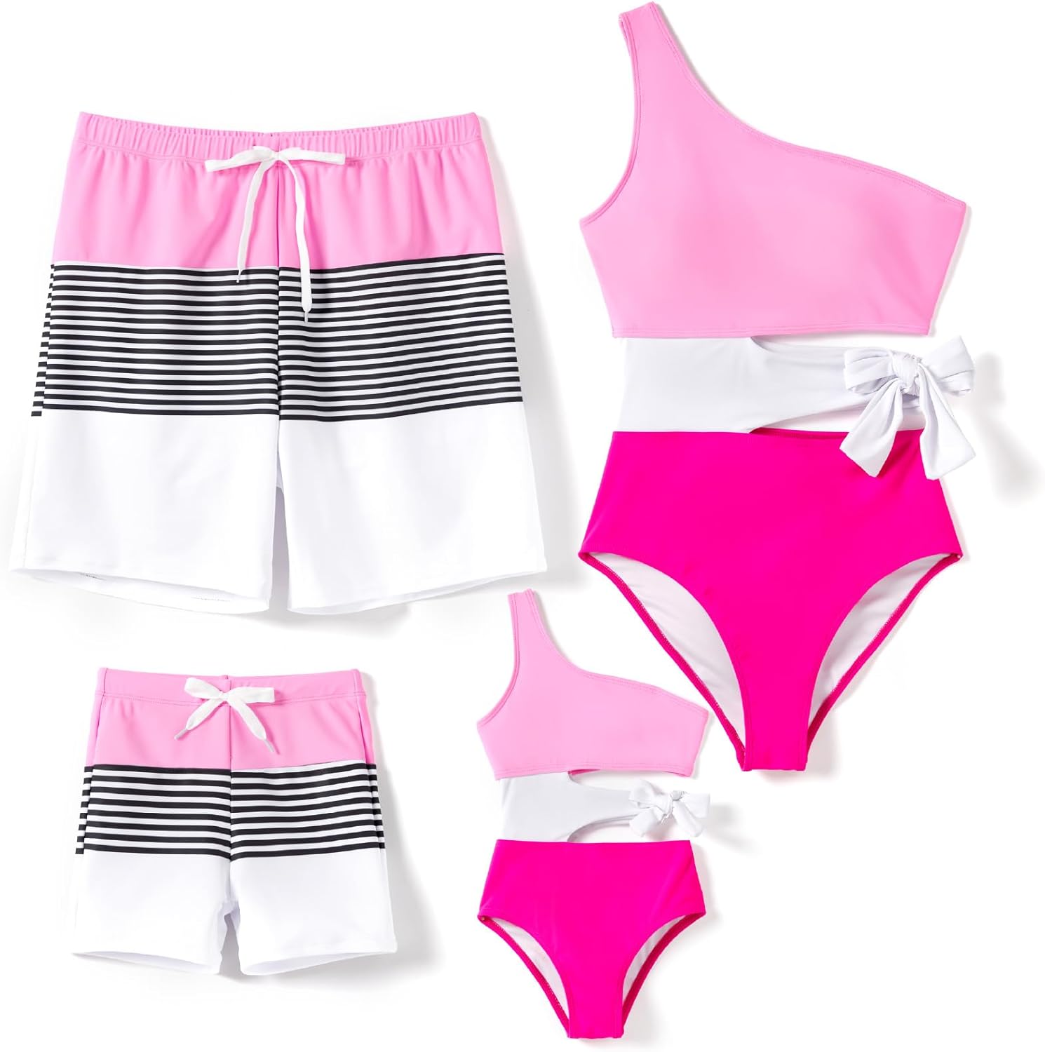 PATPAT Family Matching Swimsuits: Mommy and Me One Shoulder Colorblock Bathing Suits One Piece Swimwear Sets