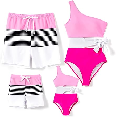 PATPAT Family Matching Swimsuits Mommy and Me One Shoulder Colorblock Bathing Suits One Piece Swimwear Sets