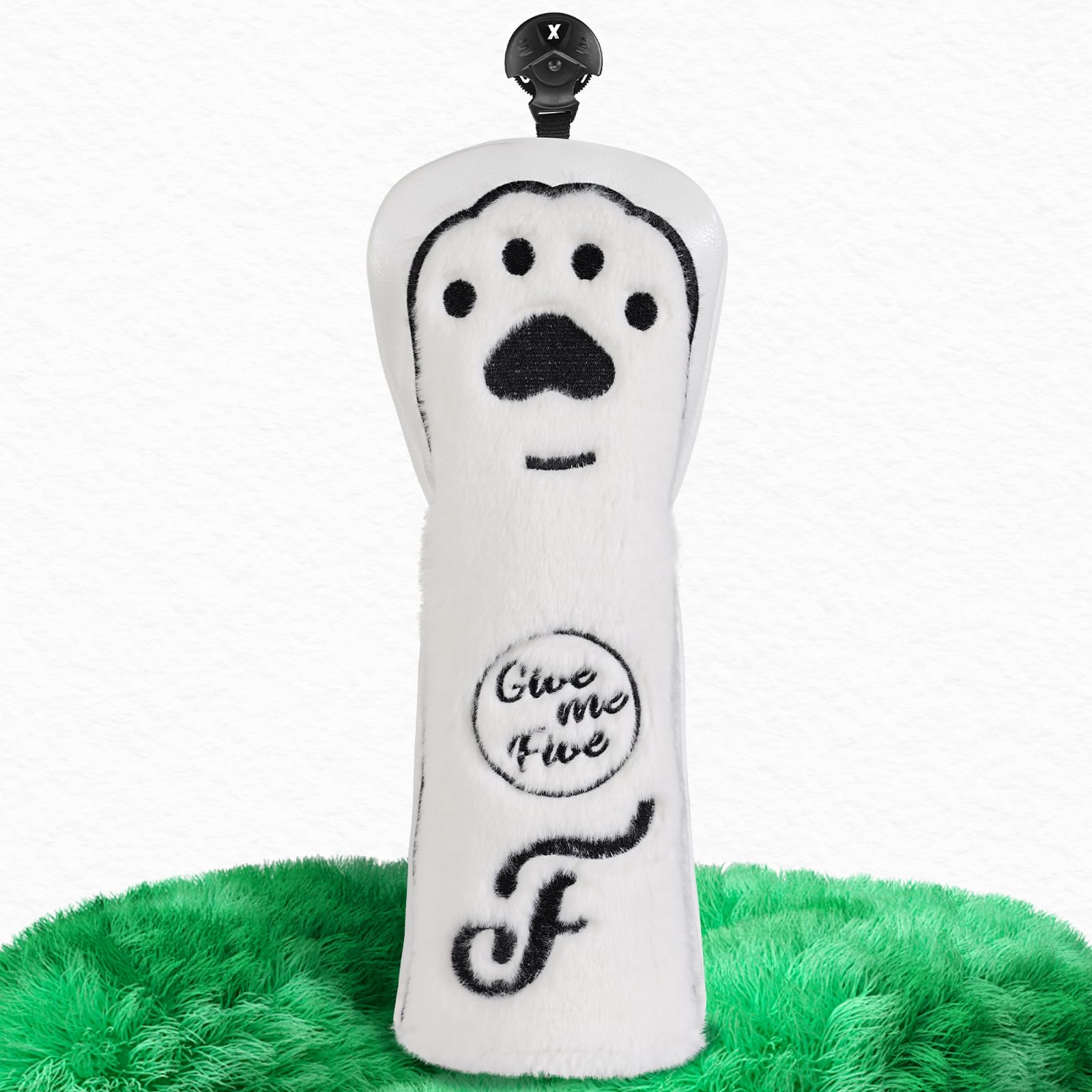 Golf Club Head covers Fairway Wood FW with Interchangeable Number Tag 3457X Elastic Closure White PU Leather Flush Paw Design