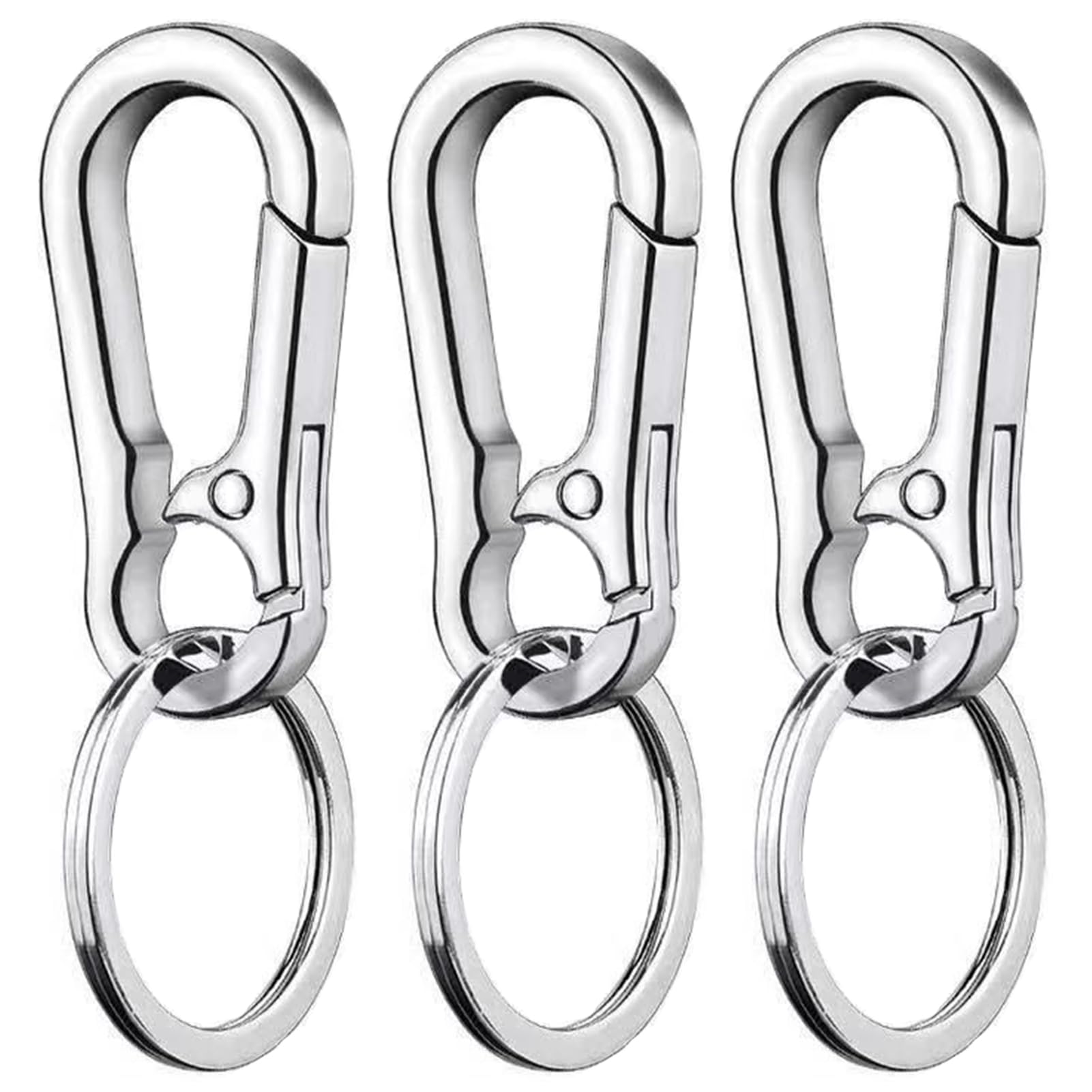 Labuyi Men's 3Pcs Silver 3Pcs Key Ring,Keyring Clip,Carabiner Keyring,Metal Keychain Carabiner Clip,Keyrings & Keychains,Small Carabiner Clips,Portable Key Chain With Mountaineering Buckle,For Wo,Silver