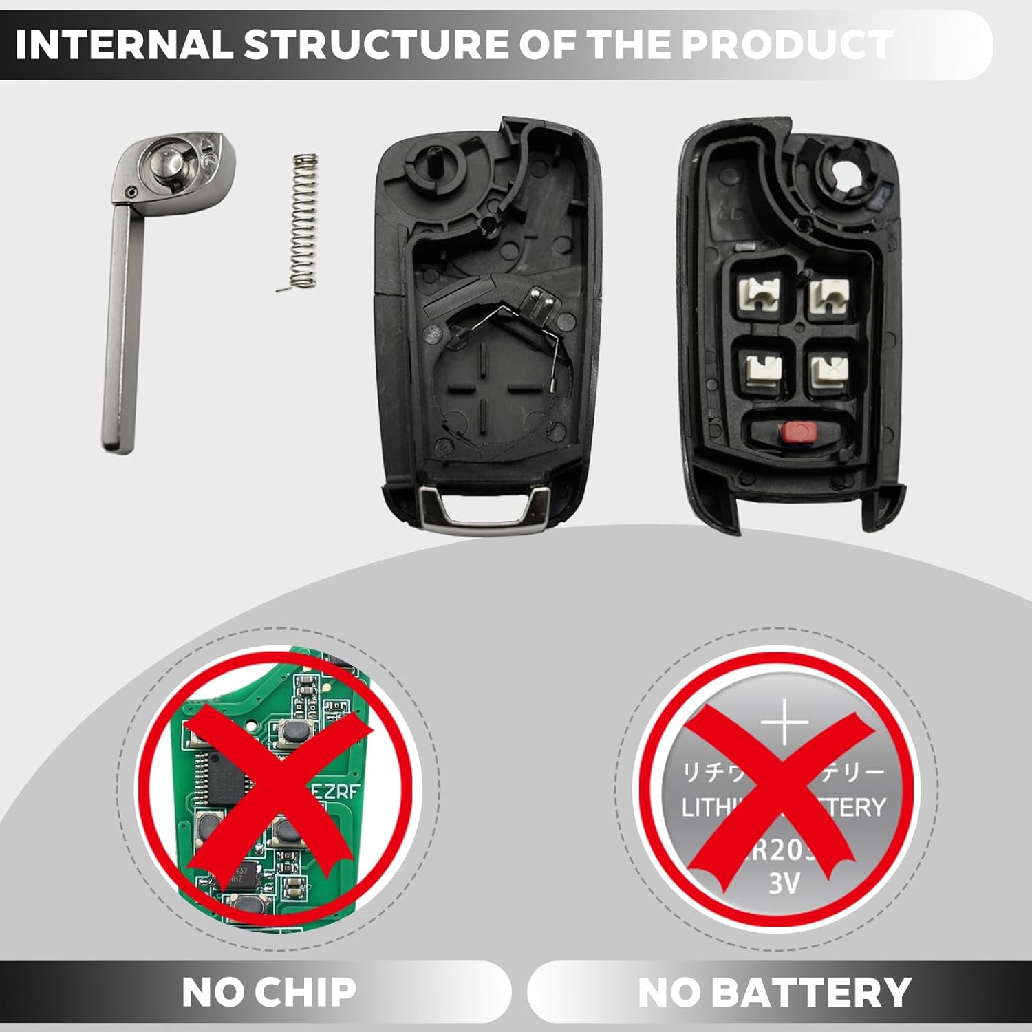 2 Pack 5 Button Key Fob Case for Chevy Cruze Equinox Impala Camaro Malibu Sonic GMC Terrain Buick Lacrosse Regal Verano Encore 2019 2018 2017 2016 2015 2014 2013 2012 2011 2010 Key Shell Replacement