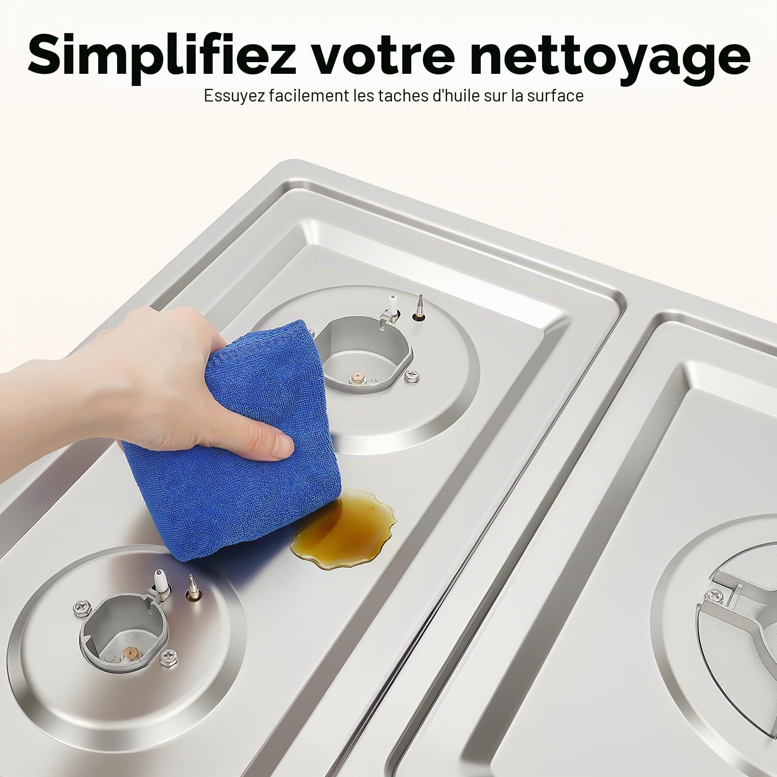 Table Cuisson Gaz 5 Feux, Plaque Encastrable, Cuisinière Professionnelle, Acier Inoxydable, Protection Sécurité Flamme, Contrôle Indépendant, Pour Restaurant Maison Hôtel
