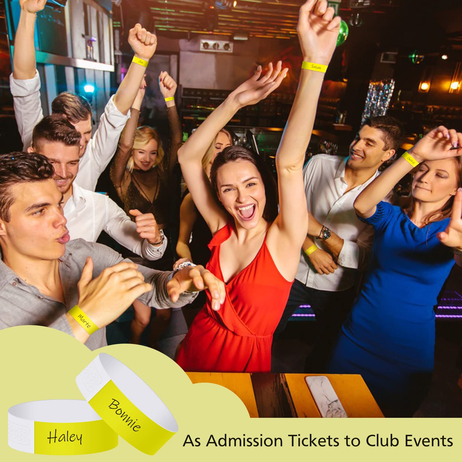 ASTARON Pulseras para eventos 400 piezas Pulseras de papel de neón para eventos Pulseras de fiesta amarillas Brazaletes a granel Pulseras de papel impermeables Pulseras para clubes Concierto