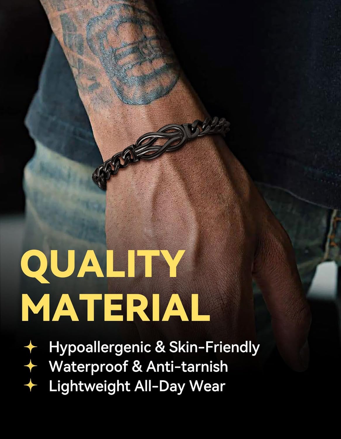 ChainsHouse Square Love Knot Bracelets for Men Braided Leather Stainless Steel Infinity Bracelets with Love Message Card Aniversary Birthday Gift for Men/Love/Husband/Dad