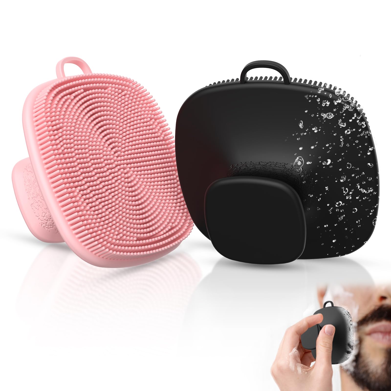 2 Pack Face Scrubber,Silicone Facial Cleansing Brush for Men & Women,Reusable Gentle Facial Waterproof Cleansing Skin Brush Exfoliating Scrubber for Sensitive Skin (Black/Pink)