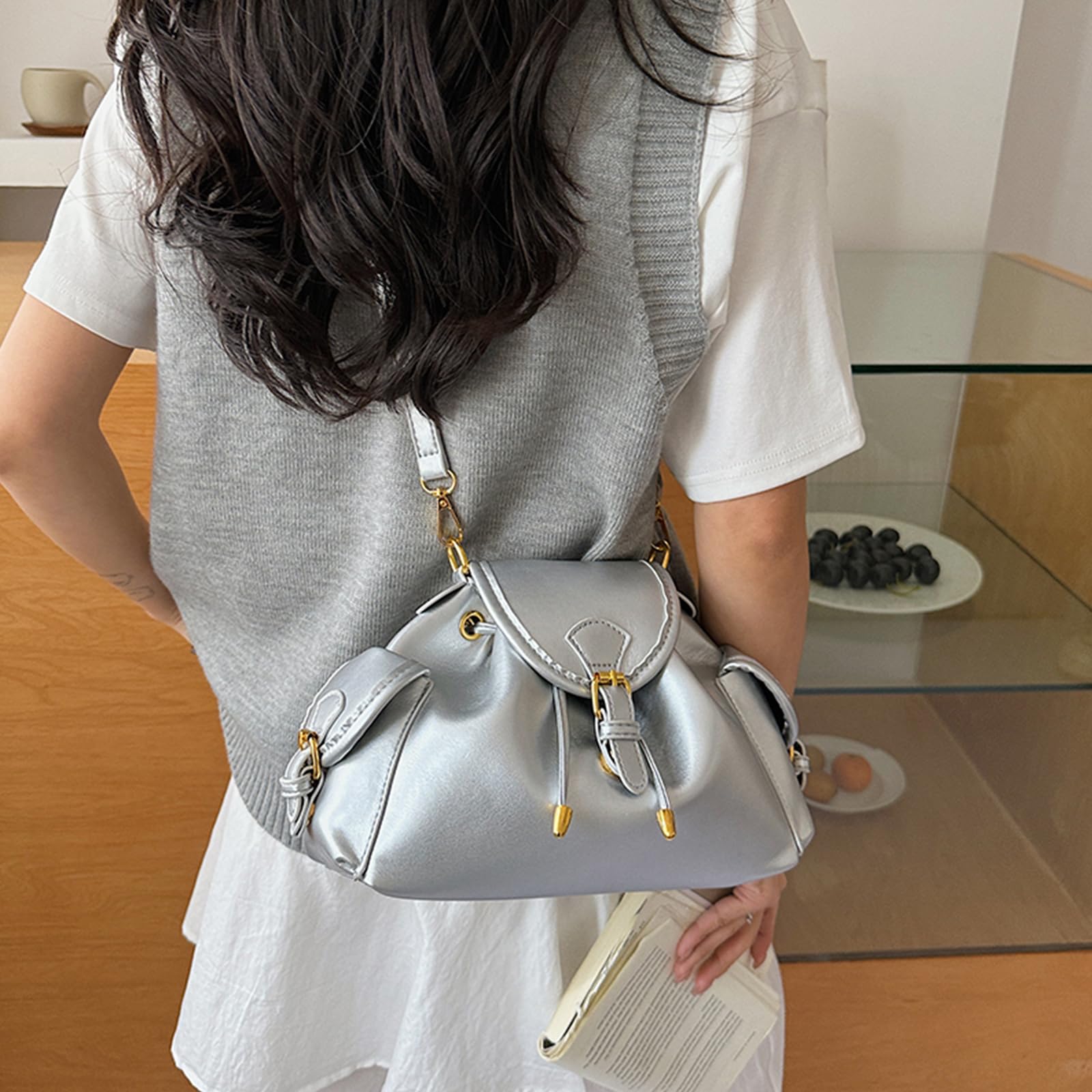 Bolso tipo cubo de PU para mujer y niña, elegante, de gran capacidad, estilo Y2K, cruzado para trabajo y ocio