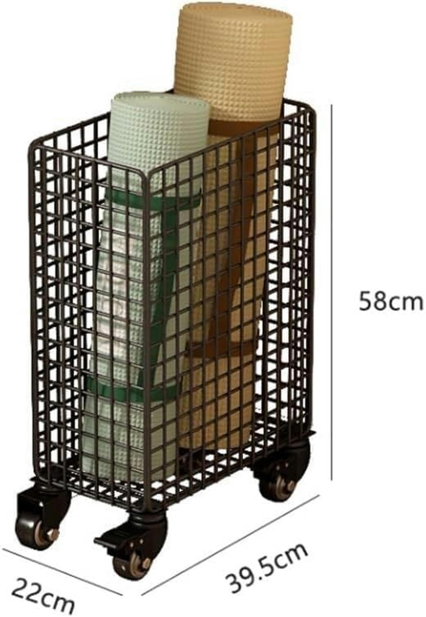 Estante de Almacenamiento para Gimnasio en casa, Cesta para Almacenamiento de colchonetas de Yoga con Ruedas, Soporte para Raquetas de bádminton, Organizador para Gimnasio (Solo Estante)