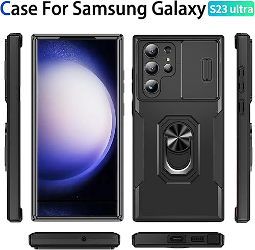 Miniatura 9 de Funda para Samsung Galaxy S23 Ultra con cubierta deslizante para cámara y 2 protectores de pantalla, grado militar, a prueba de golpes, con soporte