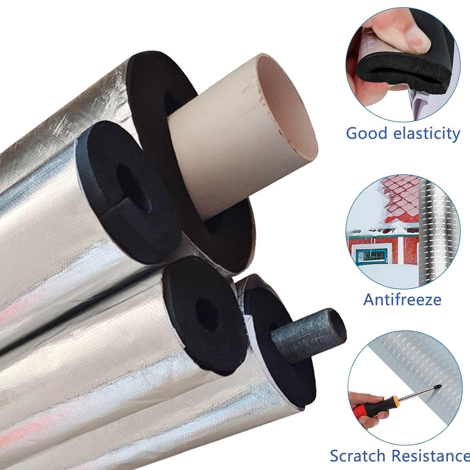 Funda Aislante de espuma Coquilla de Papel de Aluminio, Fundas de Aislamiento Térmico para Tuberías Exteriores, Autoadhesivo para Tuberías Tubos De Agua Y Calefacción (ID)219mm x (T)30mm x (L)0.95m