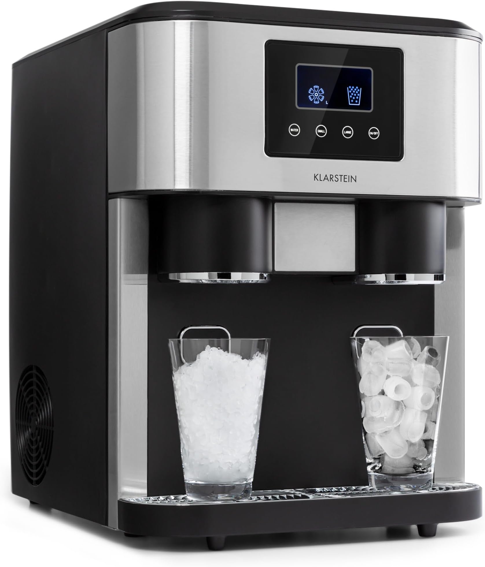 Klarstein 1.8L Small Ice Maker Machine, Counter Top Ice Machine For Home and Kitchen, Fast Operation, 15 kg of Crushed and Bullet Touch Controls, Easy To Clean Countertop Cube Maker