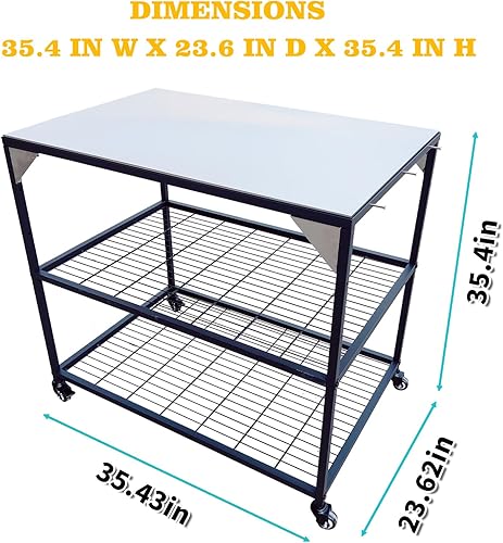 Miniatura 4 de Carrito de parrilla para exteriores, soporte de horno de pizza movible de acero inoxidable de 3 estantes, 23.6 pulgadas de profundidad x 35.43