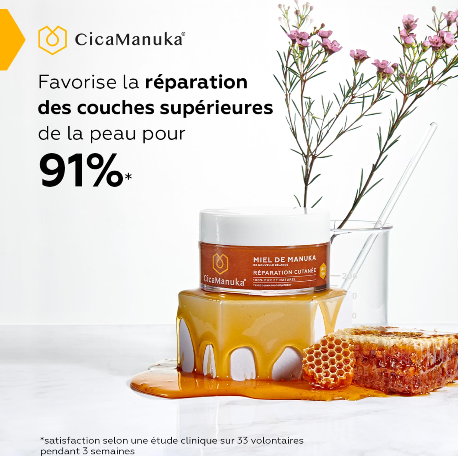CICAMANUKA - MIEL RÉPARATION CUTANÉE 100% DE MIEL DE MANUKA IAA18+ -Favorise la réparation cutanée des peaux sensibles à tendance atopique et acnéique - Comsos Natural - 150ml