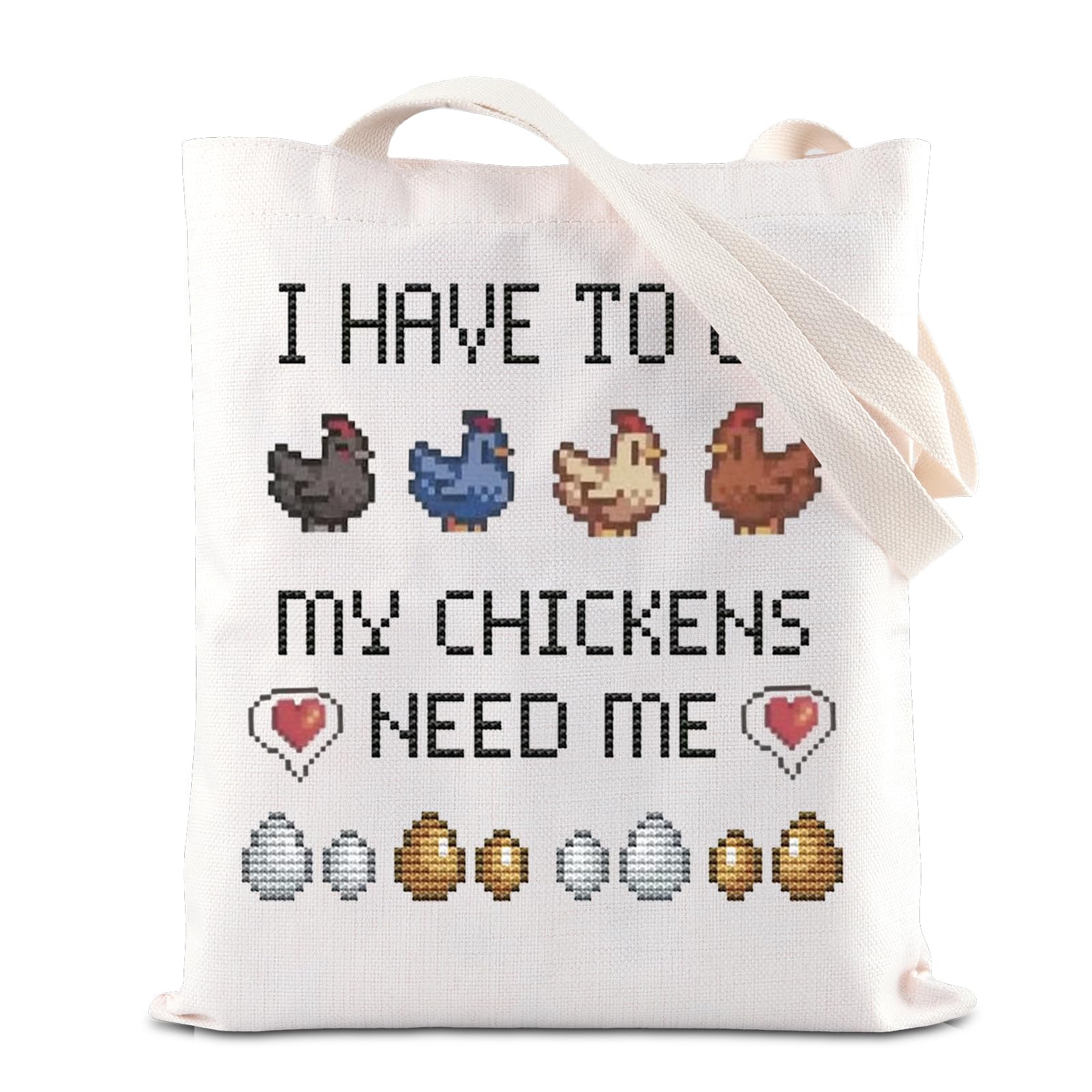 FOTAP Valley Game Inspired I Have To Go My Chicken Need Me Tote Bag Video Game Gifts Pixel Chicken Lover Gift Gamer Gift