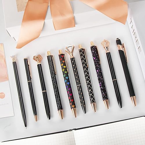 Miniatura 4 de Juego de 10 bolígrafos de metal, bolígrafos de cristal, bolígrafo de arena líquida con purpurina y tinta negra, bolígrafos retráctiles con purpurina