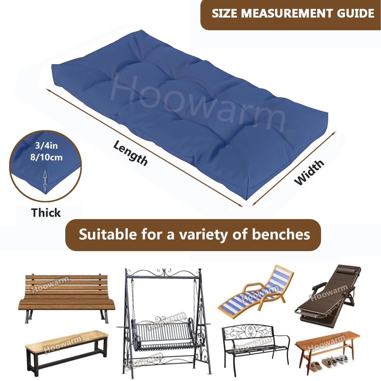 Cojín para Banco de Impermeable para Exterior Interior Muebles 120/100/90x50/40 Cojines para Banco de Jardin 8cm Espesor Antideslizante para Patio, Cocina, Columpio, Terrazas(Color5,45x95x8cm)