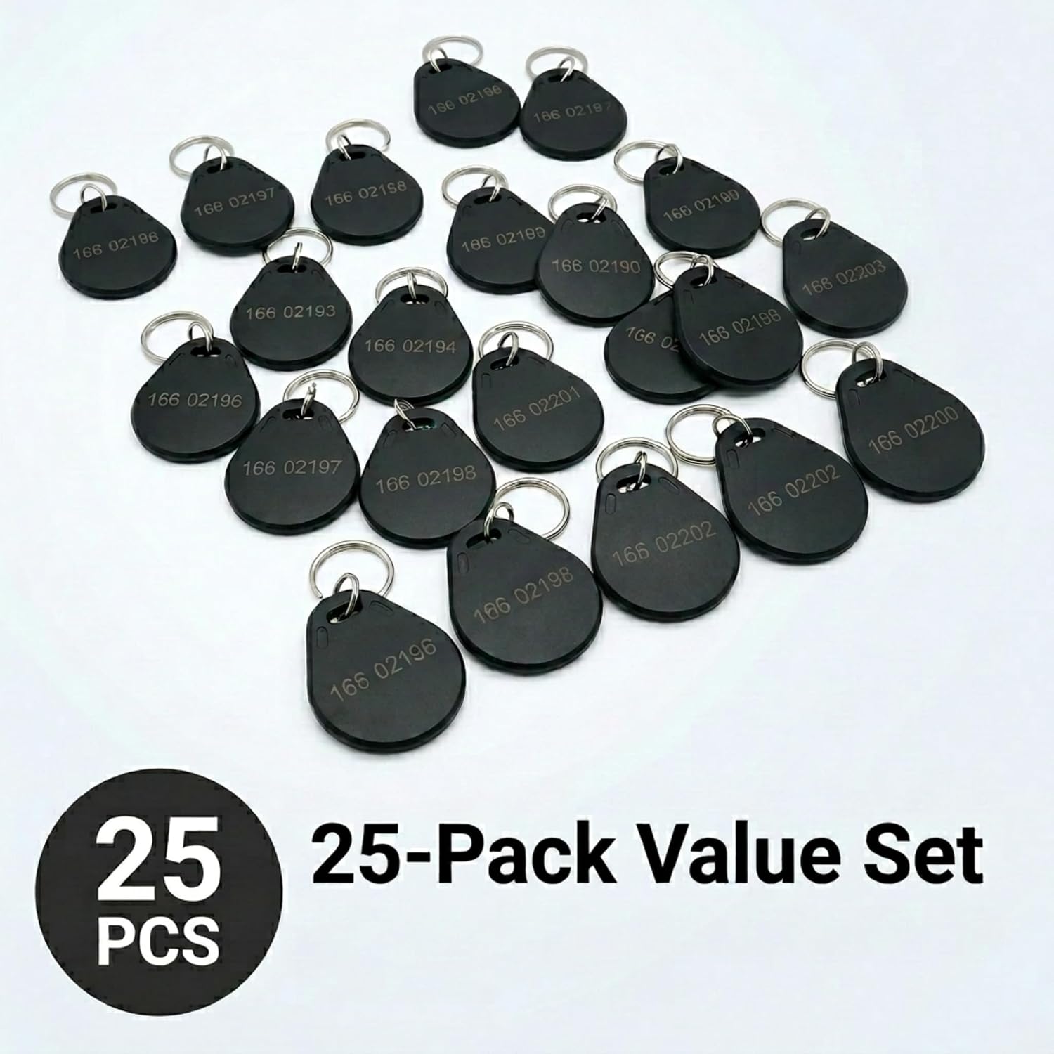 25pcs - 26 Bit Proximity Key Fobs - Read Only - Compatable with 26-bit Wiegand ISOProx 1386 1326 H10301 Formatted Readers - Black