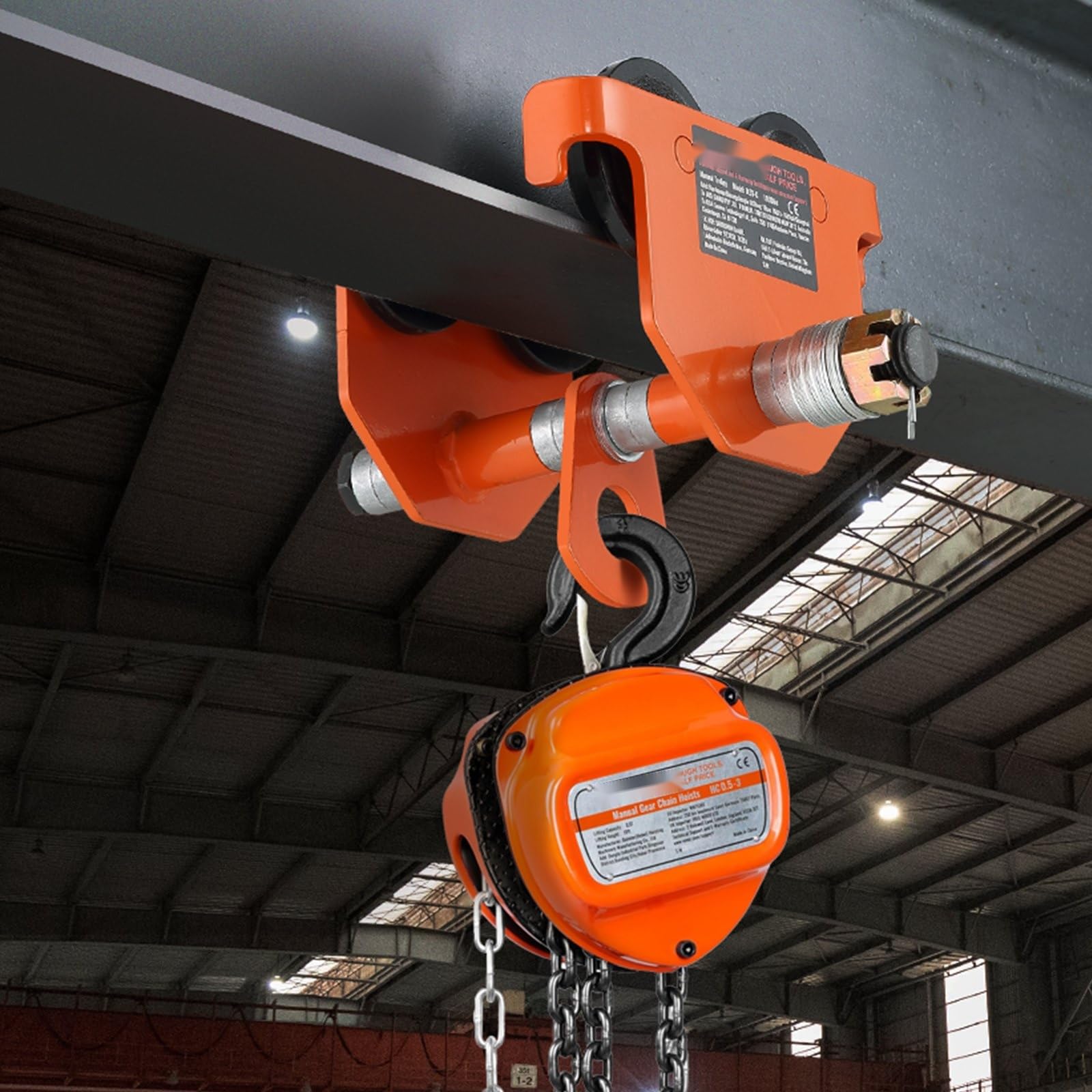Carretilla manual de 11 000 lb con capacidad de carga de 5 toneladas, ruedas dobles ajustables para ancho de brida de viga en I de 4,5 a 8 pulgadas, polipasto de garaje de acero de aleación resiste