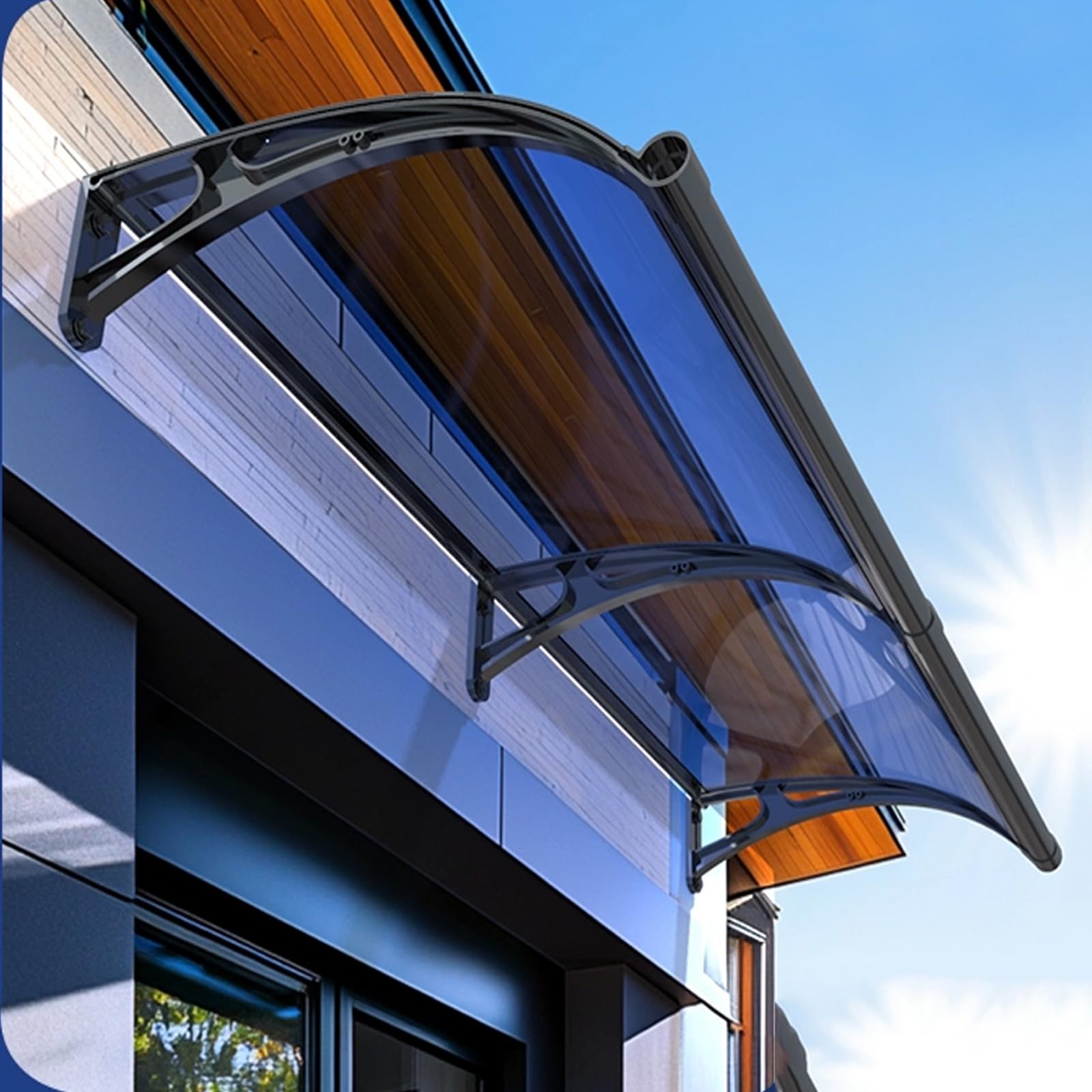 Auvent de porte en polycarbonate bleu premium avec abri autonettoyant résistant aux chocs