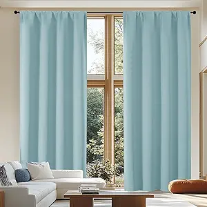 Simplebrand Ava Blackout Curtains for Patio 108 Inches Long 2 Panels Set, Solid Thermal Insulated Room Darkening Rod Pocket Window Treatment Curtains Blackout Drapes, W50 x L108 Inch, Aqua