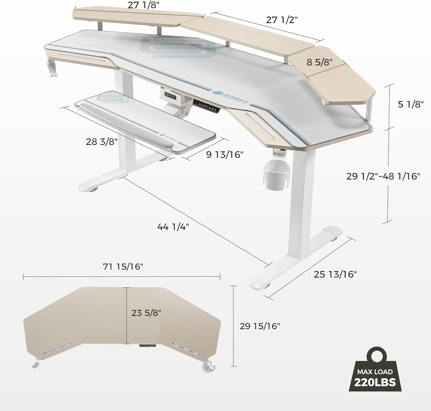 Desk dimensions and maximum load capacity