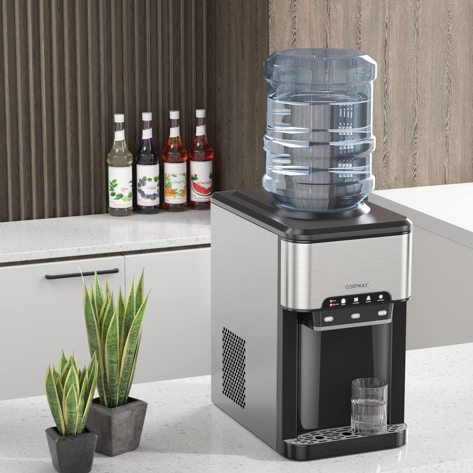 RELAX4LIFE 3 in 1 Erogatore Acqua in Acciaio Inossidabile con Macchina Ghiaccio 18,1kg/24 Ore, Ghiaccio in 10-13 Minuti, Distributore di Acqua Calda, Fredda e Ghiacciata per Casa e Ufficio