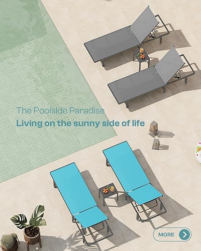 Miniatura 4 de Sillones de piscina, tumbona al aire libre con ruedas y sillón reclinable de 5 posiciones, fácil de mover, silla de aluminio para patio, junto a la