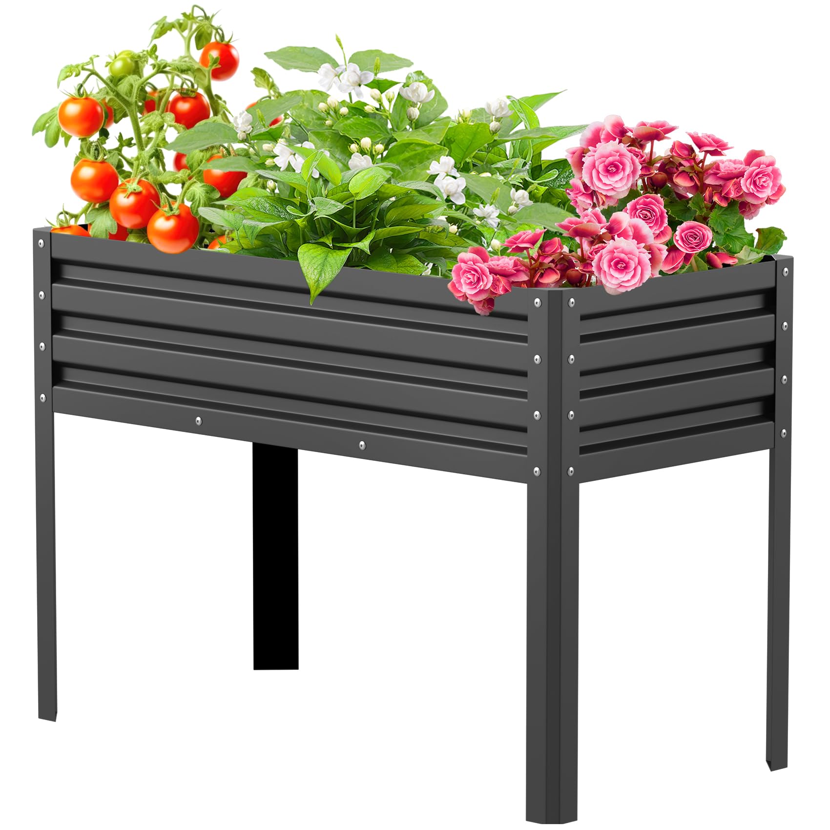 Mr IRONSTONE Galvanized Raised Garden Bed with Legs Outdoor for Vegetables Flowers Herb, Large Heavy Metal Planter Box Steel Kit, 46.8x23.2x33in Planting Box (Black)