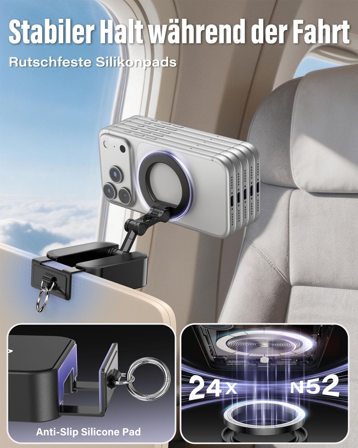 A2C 3-in-1 Magnetische Handyhalterung fürs Gym, extra Starke Magnetkraft, Faltbare Handyhalterung mit Clip für Reise & Schreibtisch, Fitness Zubehör & Geschenk für Männer und Frauen
