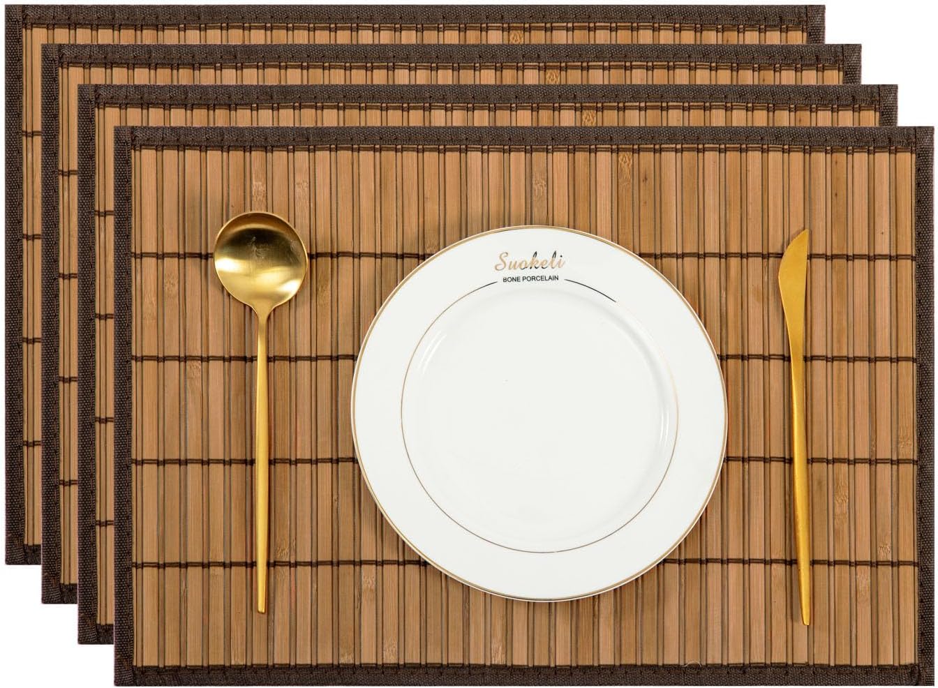 Amazon.com: Chryeiiu Bamboo Placemats Set of 4 Rectangular Natural ...