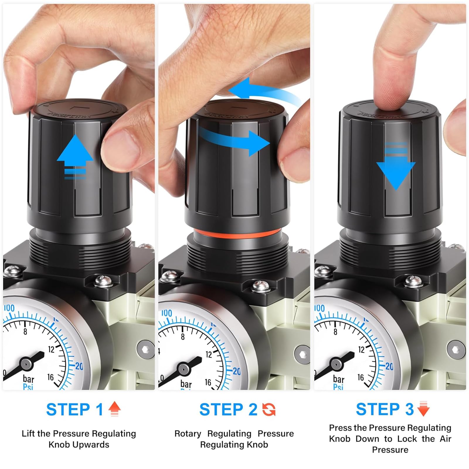 TAILONZ PNEUMATIC 0-1.6MPA 1/2 Inch BSP Sistema Industrial de Secado de Aire de Tres Etapas, Filtro de Partículas, Filtro Coalescente, Secador Desecante y Regulador de Aire (Drenaje Automático)