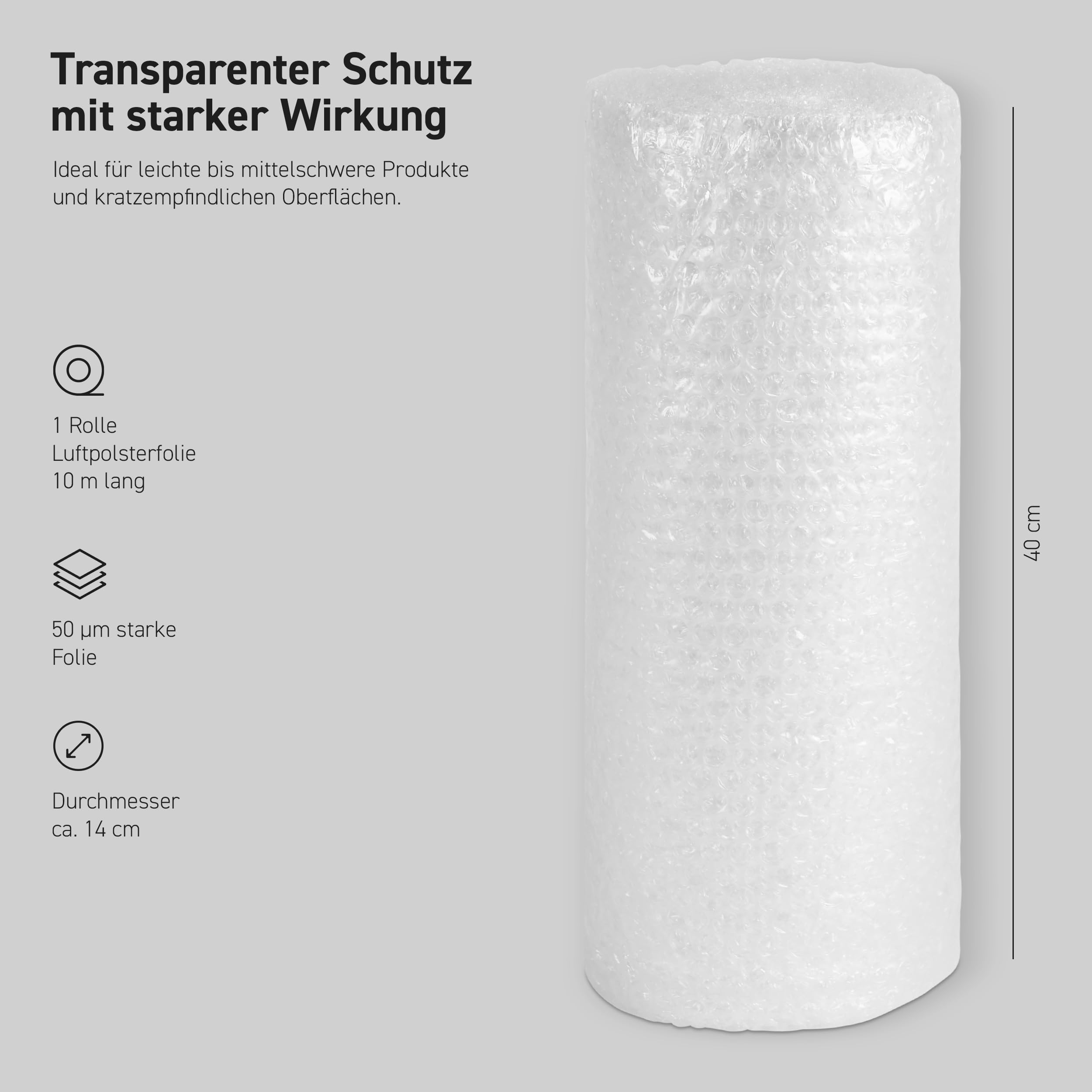 Rotolo di pluriball Premium 50 m – Made in Germany – Imbottitura 60 my per trasloco e spedizione – Pellicola a nodi (30, 40 cm x 10 m)