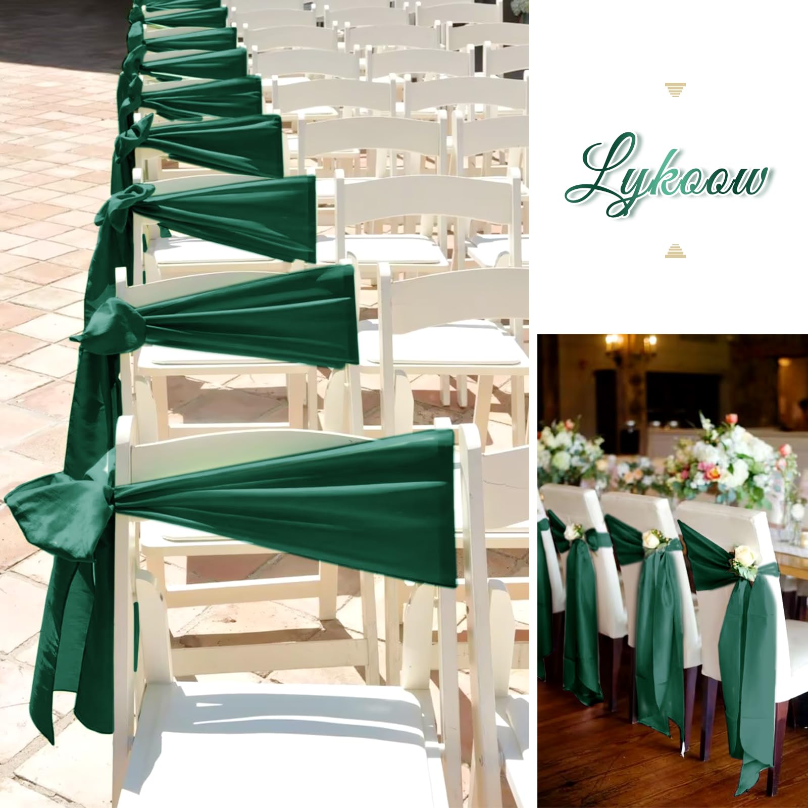 YMHPRIDE 50 Pièces Rubans pour Chaises en Satin Vert émeraude Rubans Décoratifs pour Chaises pour Réception de Mariage, Fête, Hôtel, Maison, Décoration de Cuisine (Vert émeraude)