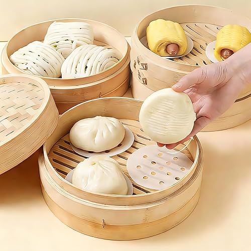 Vista 5 de 450 revestimientos pequeños de bambú para vapor, papel de vapor antiadherente para bollos al vapor (4 pulgadas)