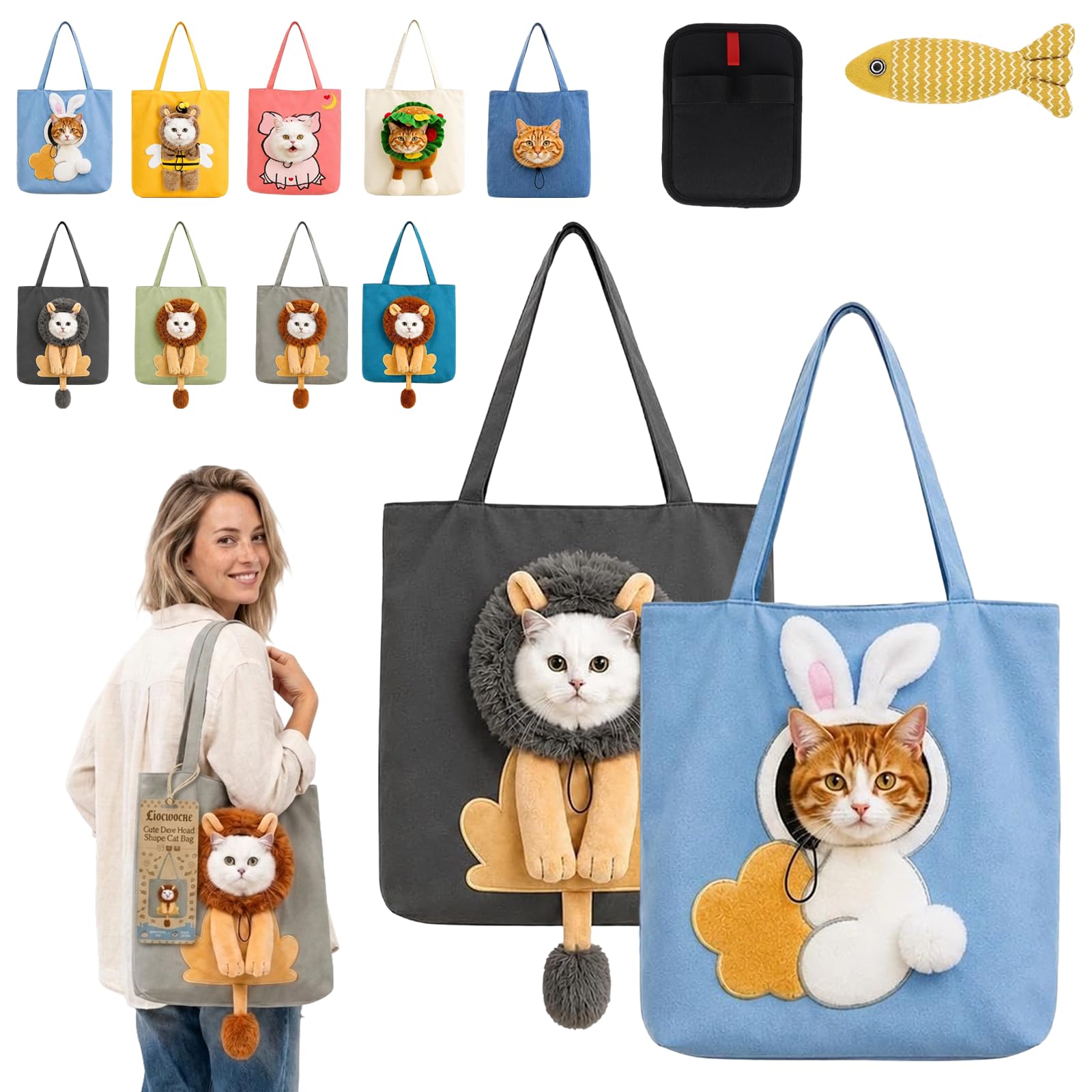 Cute Dew Head Shape Cat Bag, Canvas Pet Carrier for Travel (2PCS-A,L)