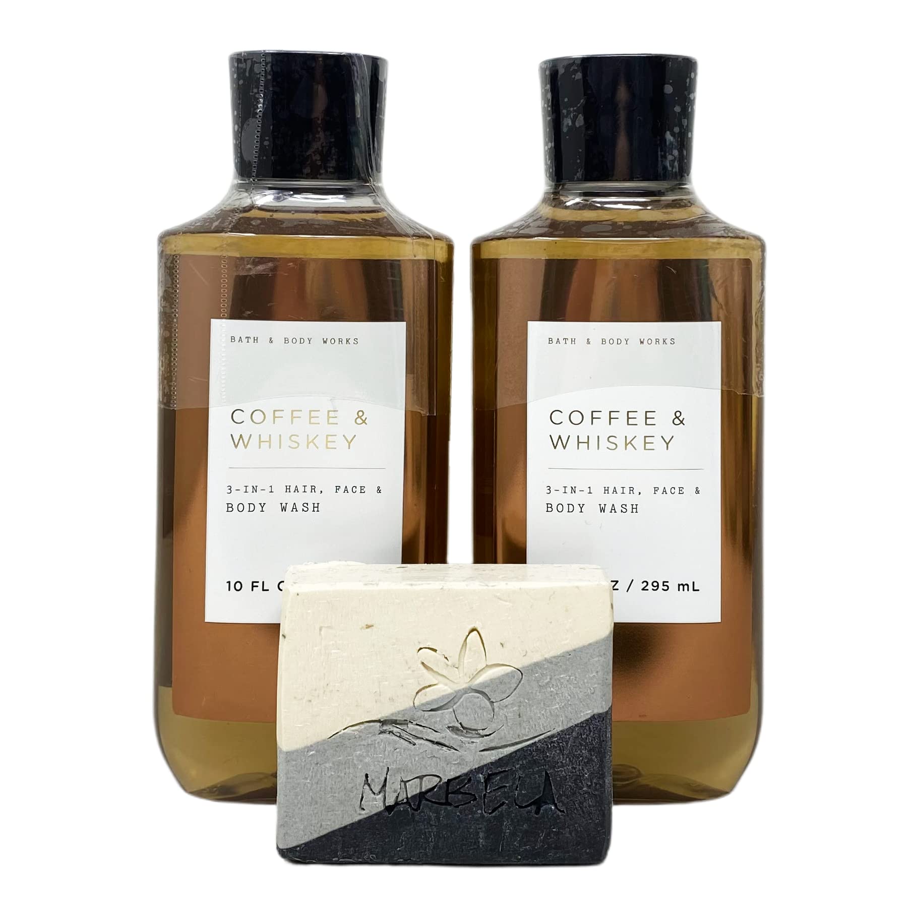 Bath & Body WorksCoffee & Whiskey 3-in-1 Hair, Face & Body Wash Duo Set and a Stone & Feather Bar Soap - Full Size