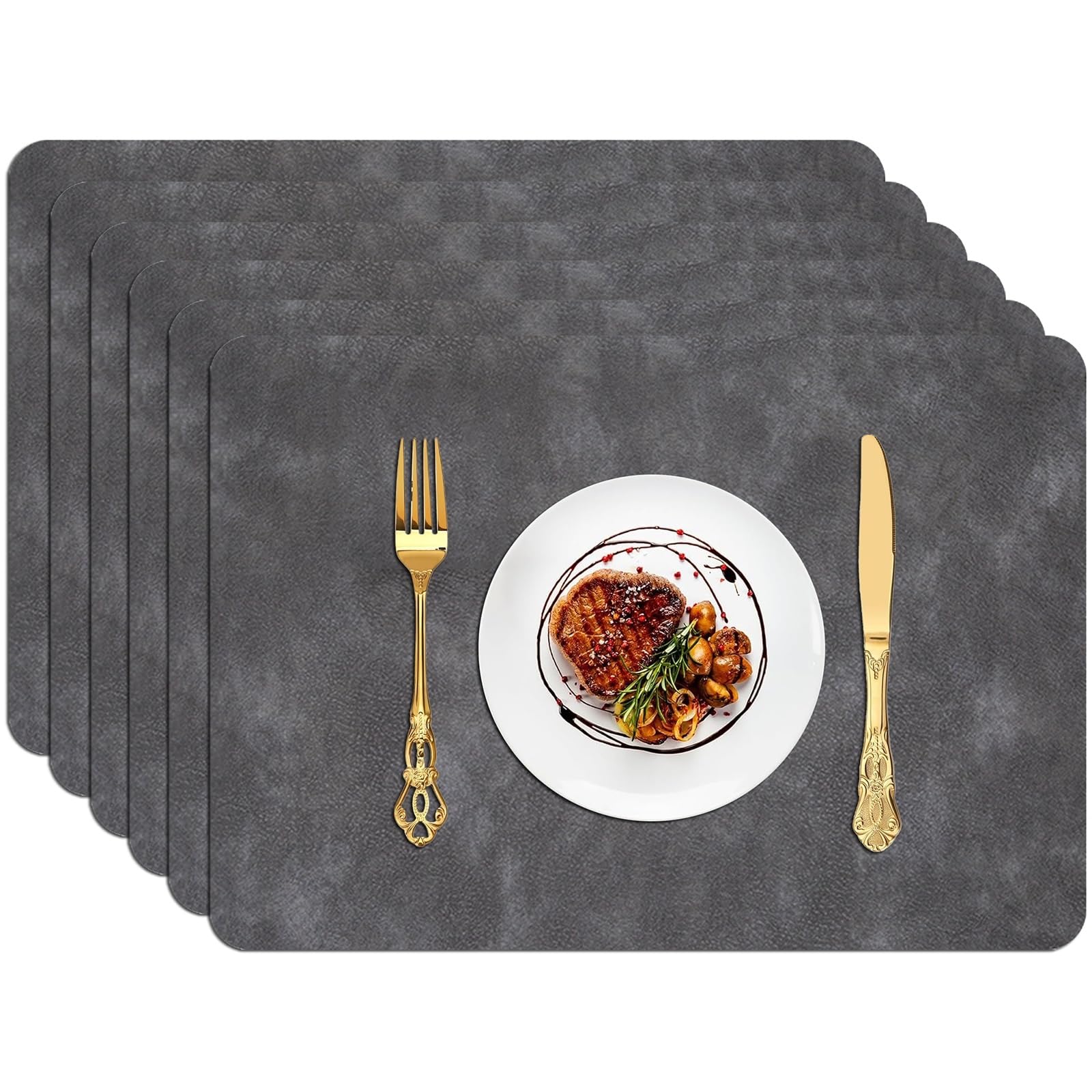 Sets de table imperméables anti-tache en similicuir noir moderne x6