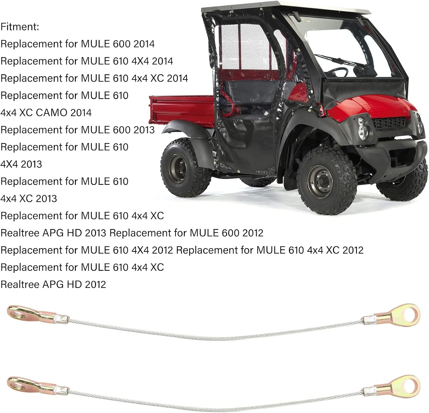 Tailgate Cable Hook Replacement Polaris Mule 600 610 610XC Heavy Duty Steel 2Pcs Fits 2005-2014 AMP797280 53045-0006 Zinc Plated
