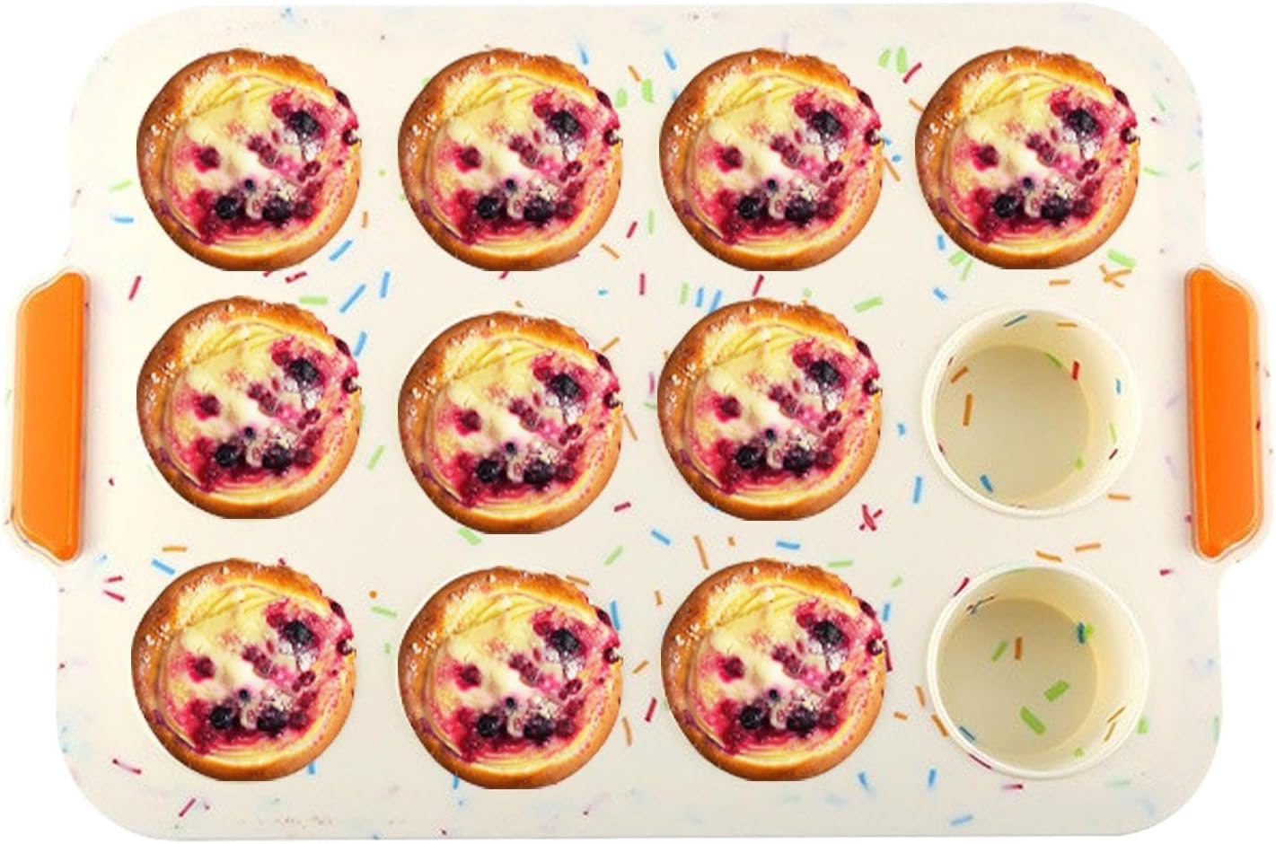 12Cups Silicone Muffin Pan, Mini Cupcake Pan with Handles, Non Stick Muffin Tray Cupcake Baking Pan for Oven, for Baking Cupcakes, Egg Bites, Oven and Dishwasher Safe(COLOR:as shown)