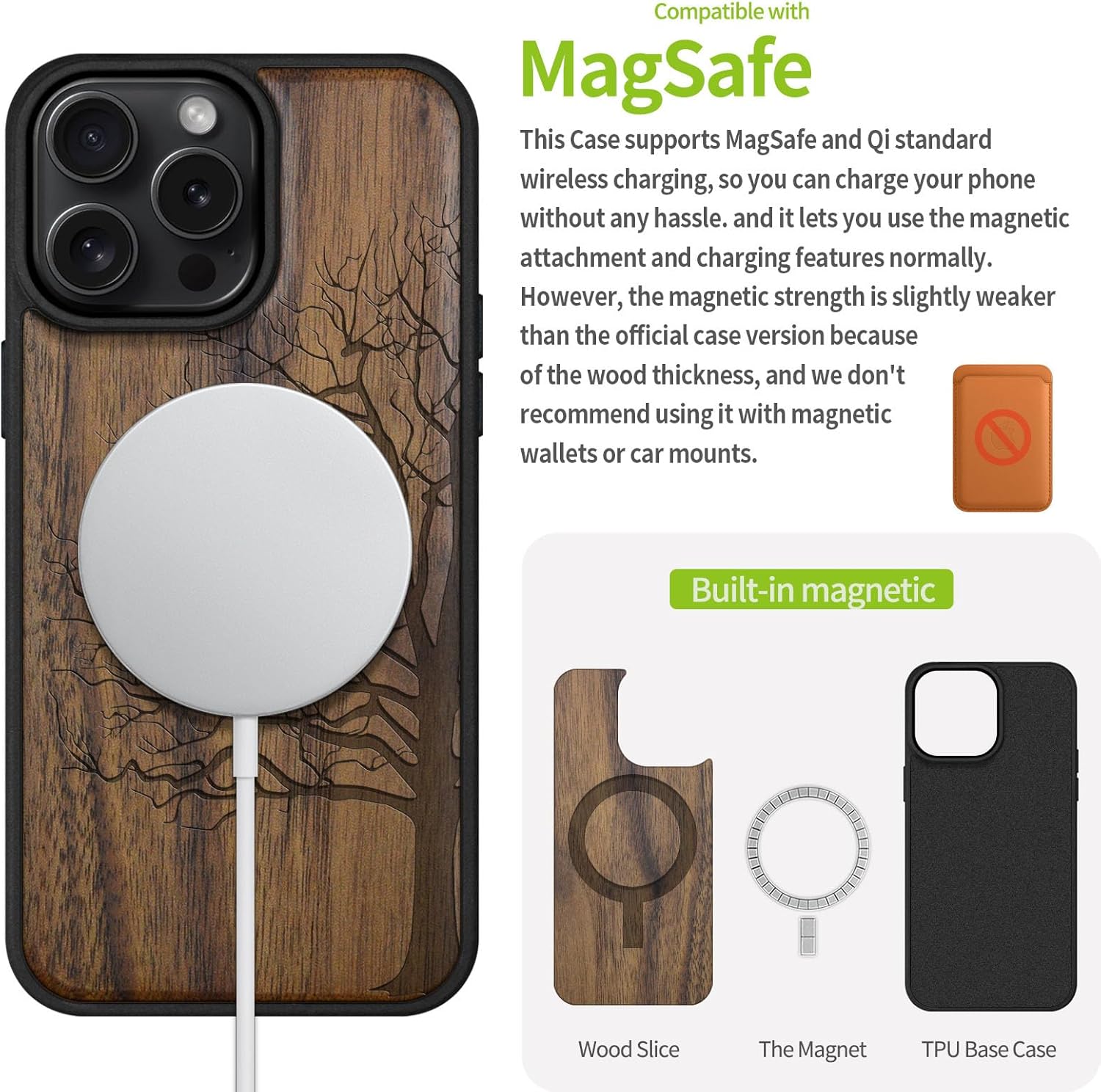 Carveit Magnetic Wooden Case for iPhone 16 Pro Max Case, Wood Artisan Engraved & Black Soft TPU Shockproof Cover, Compatible with MagSafe Wireless Chargers (Eternal Tree) Walnut