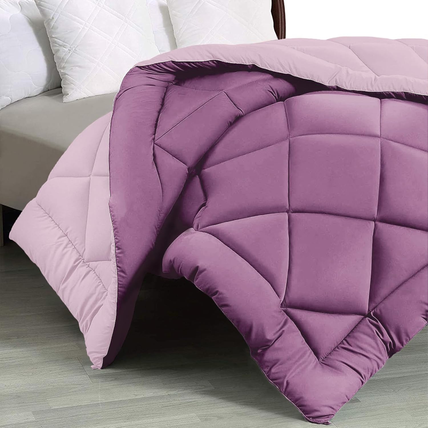 FRESH FROM LOOM Summer Collection 300 GSM Premium Reversible Duvet Comforter Bed King Size Razzai Quilt Blanket for Winter King Bed (Plum and Lilac, 90×100 Inches)