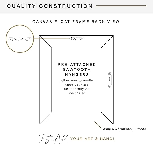 Miniatura 5 de MCS Marco de lienzo flotante, marcos de arte para pinturas en lienzo con cierres adhesivos y accesorios para colgar, veta de madera natural, 12 x 12