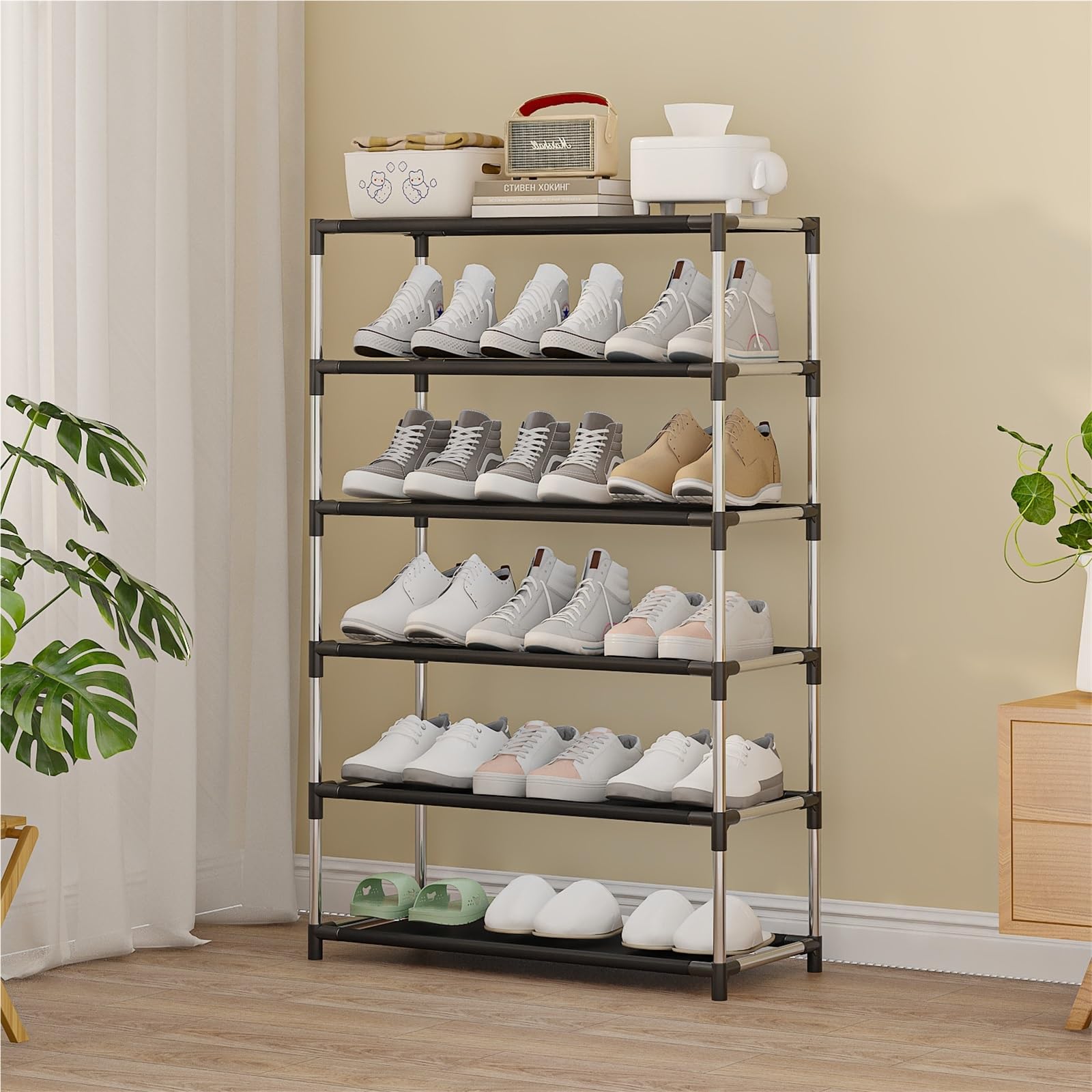 Simple Metal Shoe Rack Stand Holder Black Living Room