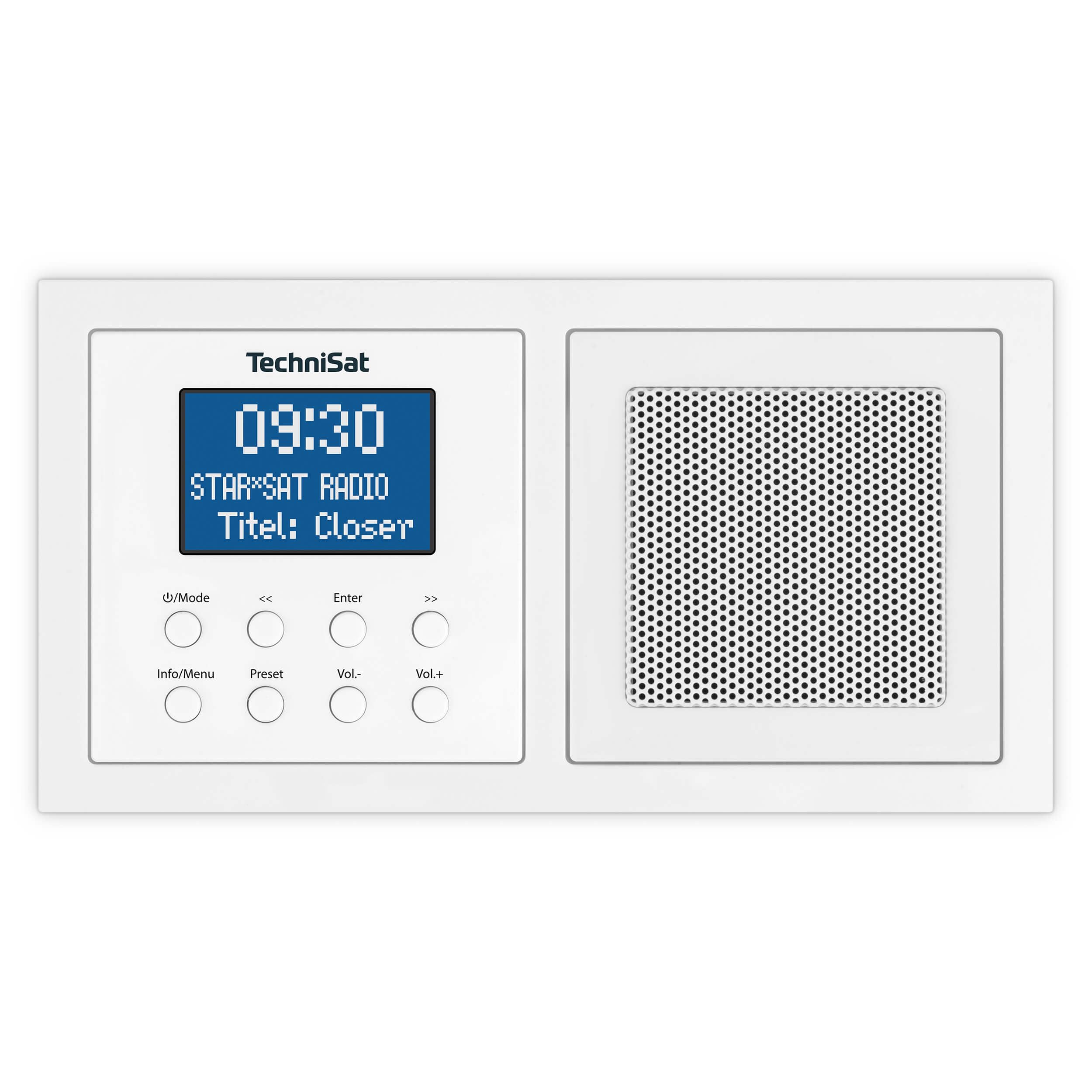 TechniSat DIGITRADIO UP 1 - Radio Dab+ Empotrable para su Instalación en Enchufes Dobles (Dab, FM, Bluetooth, Pantalla LCD Regulable, Despertador, Temporizador para Dormir, 2 Vatios RMS) Blanco