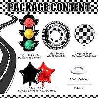 Vista 3 de Juego de 7 globos de fiesta de autos de carreras, semáforo, globos a cuadros, globos de neumáticos, decoración de fiesta de cumpleaños rápida