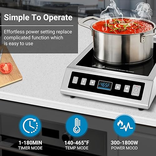 Miniatura 7 de AMZCHEF Placa de cocción de inducción comercial, quemador portátil profesional, quemador de estufa de encimera de 1800 W con placa caliente de