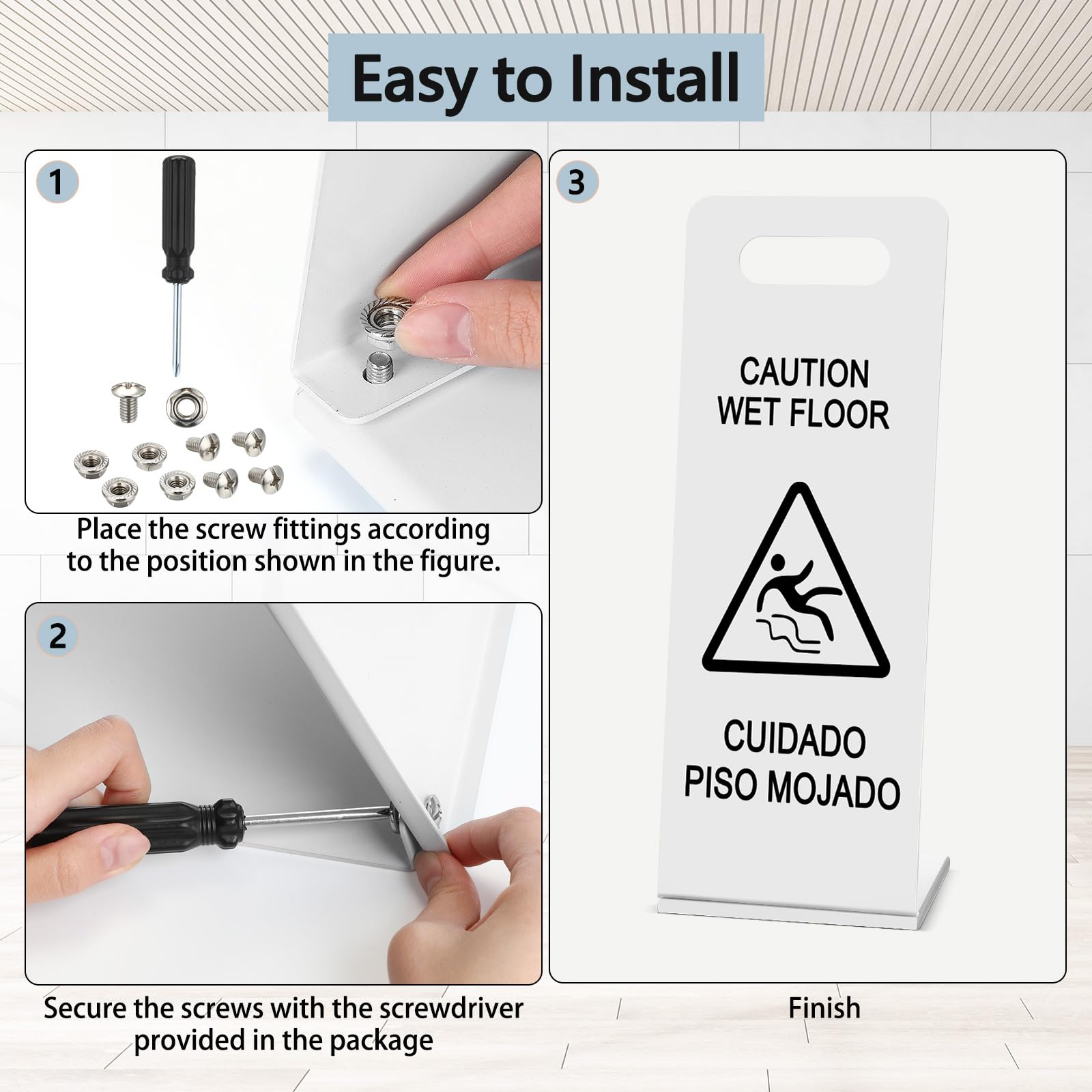 Blulu 2 cartelli per pavimenti bagnati da 55,9 cm, pieghevoli, bilingue con cautela bagnata, portatile, cornice a L, resistente, avvertimento di sicurezza per ristoranti, servizi igienici, ufficio