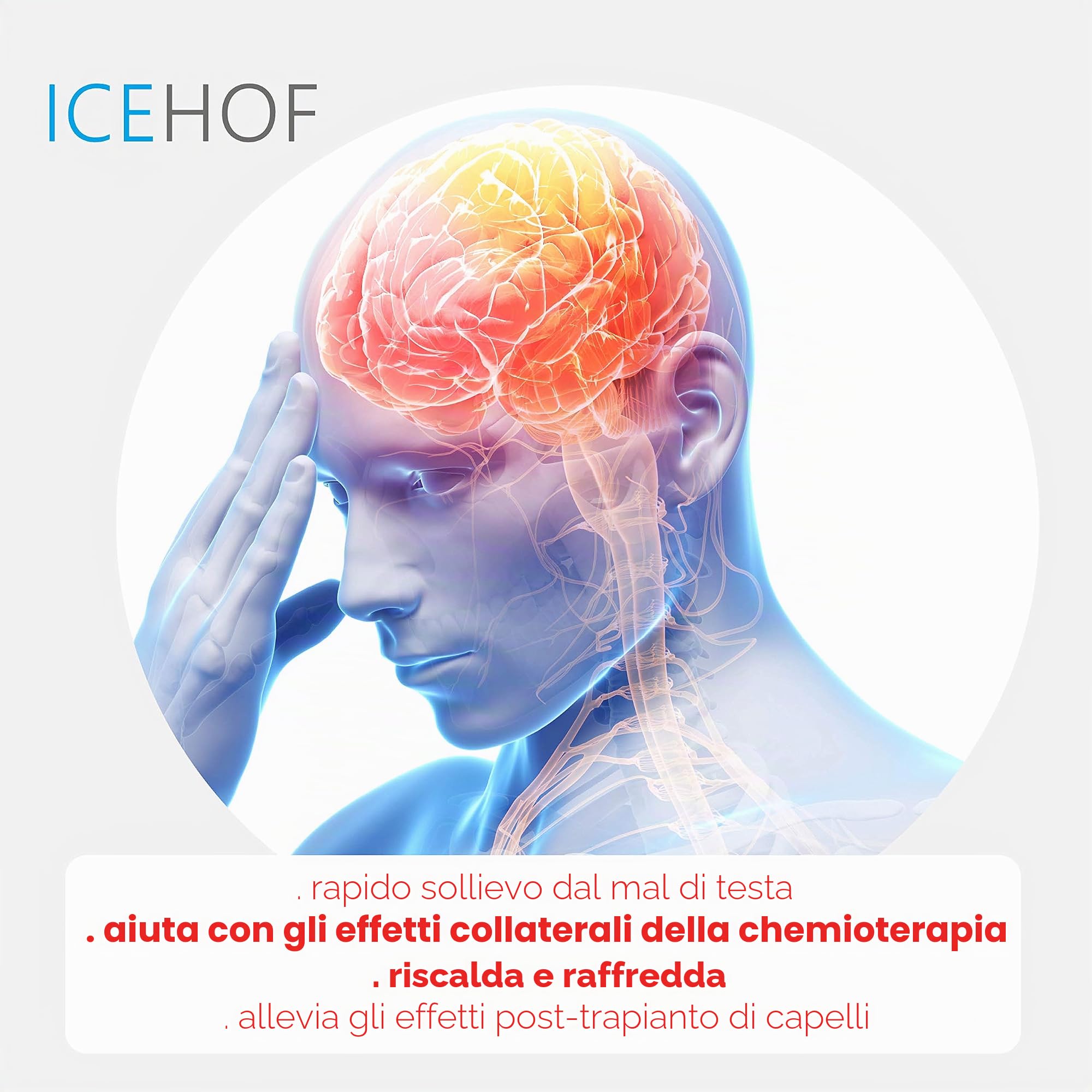 ICEHOF Cappello di raffreddamento con 8 impacco freddo gel (tessuto morbido) - per la testa fresca di chemioterapia Ice Cap emicrania mal di testa cappuccio cappello di raffreddamento