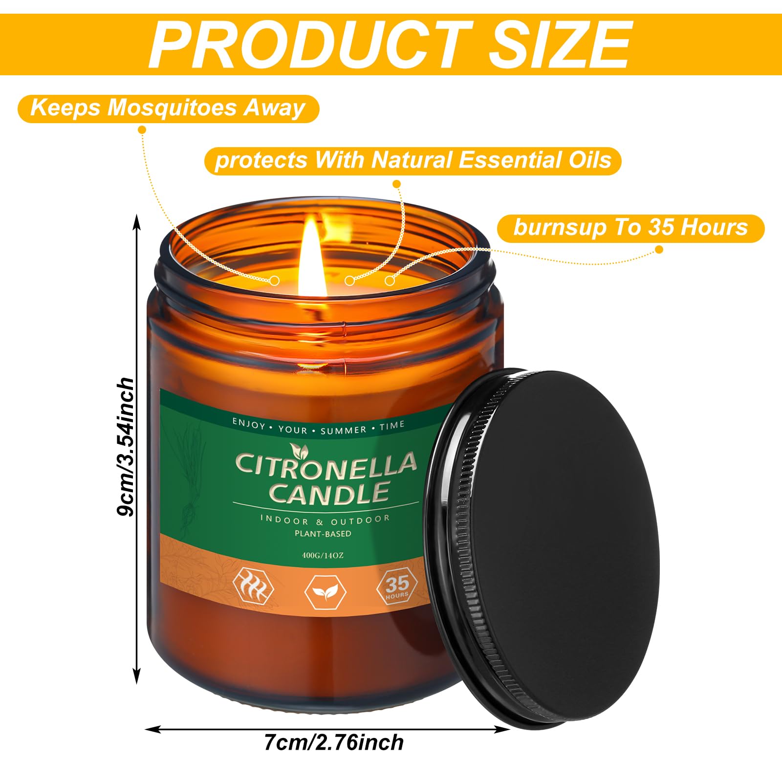 Conelist 4 Pack Citronella Candles Outdoor 14 oz Deet Free Indoor and Outdoor Bug Insect Candles Citronella & Essential Oils Burns 35 Hours for Patio Yard Summer Picnic Camping