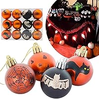 Vista 2 de Ochine 12 adornos de bola de Halloween, bolas colgantes de Halloween de 2.4 pulgadas, calabaza, murciélago, telaraña, bola inastillable