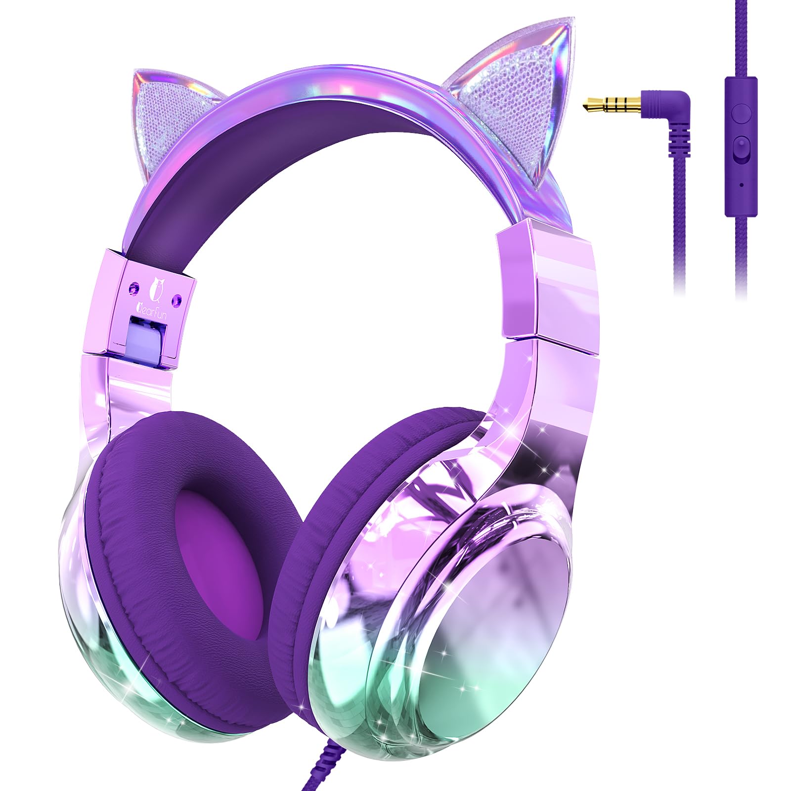 JYPS słuchawki dziecięce, słuchawki dziecięce z kablem, ograniczanie głośności 85/94dB, udostępnianie audio, składane, regulowane, dźwięk stereo, od 3 5 6 7 lat do szkoły/tabletu/komputera